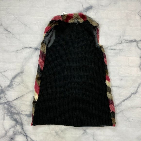 Joseph A Faux Fur Longline Vest Size XS Large Wine Chevron J2F129057D19NR Open - Picture 7 of 7